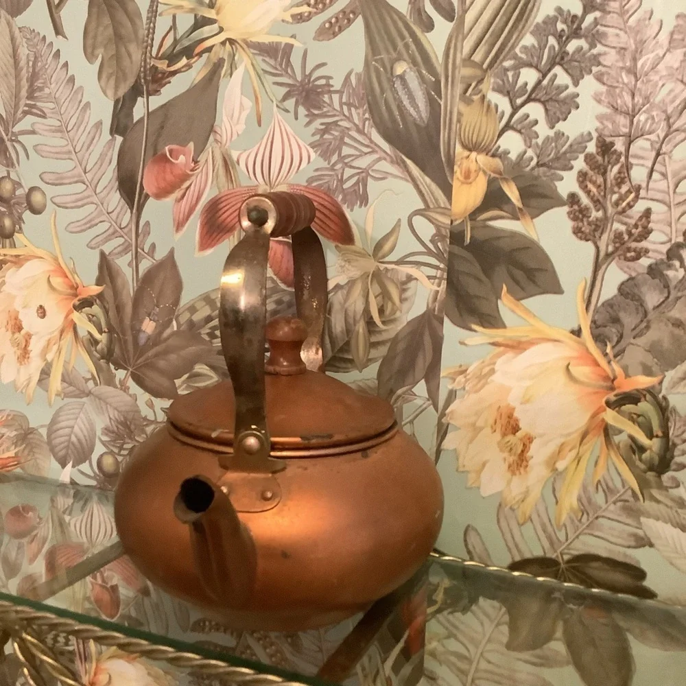 Vintage Copper Teapot Wood Handle
